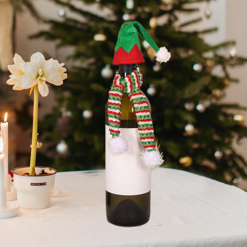 Christmas Wine Bottle Cover Decorative Festival Bottle Topper Reusable Wine Hat And Scarf Cover For Party Holiday Gathering