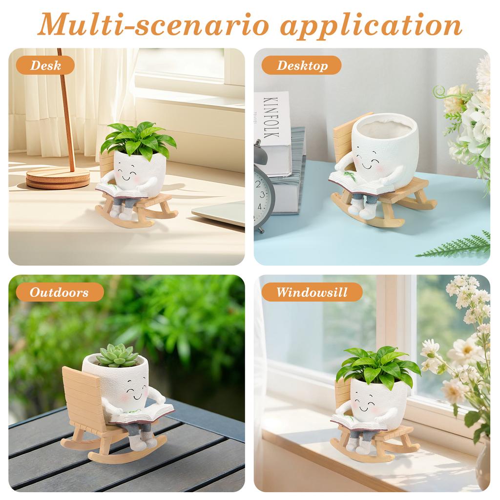 Cute Smile Face Planter Creative Succulent Plant Flower Pot Resin Indoor Outdoor Plant Pot with Drainage Hole Home Decoration