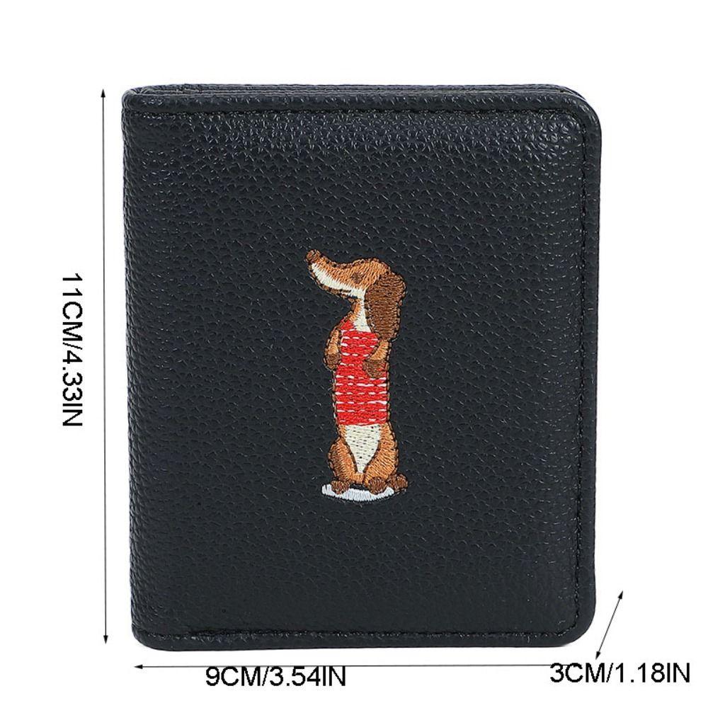 PU Leather Sausage Dog Organ Card Bag Solid Color Leather Card Holder Short Coin Purse  Work