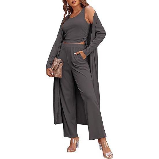 Wide Leg Suit Trousers Women Women Casual Fashion 3 Piece Cardigan Drawstring Vest And Ropa De Mujer Verano 2024 Tendencia