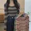 Women's Slim Fit Striped Contrast Long-Sleeve Autumn Sweater