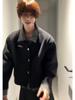 Men's Black Faux Two-Piece Hoodie Cardigan - Street Style, High-End Feel, Striped Patchwork Shirt, American Cleanfit Jacket