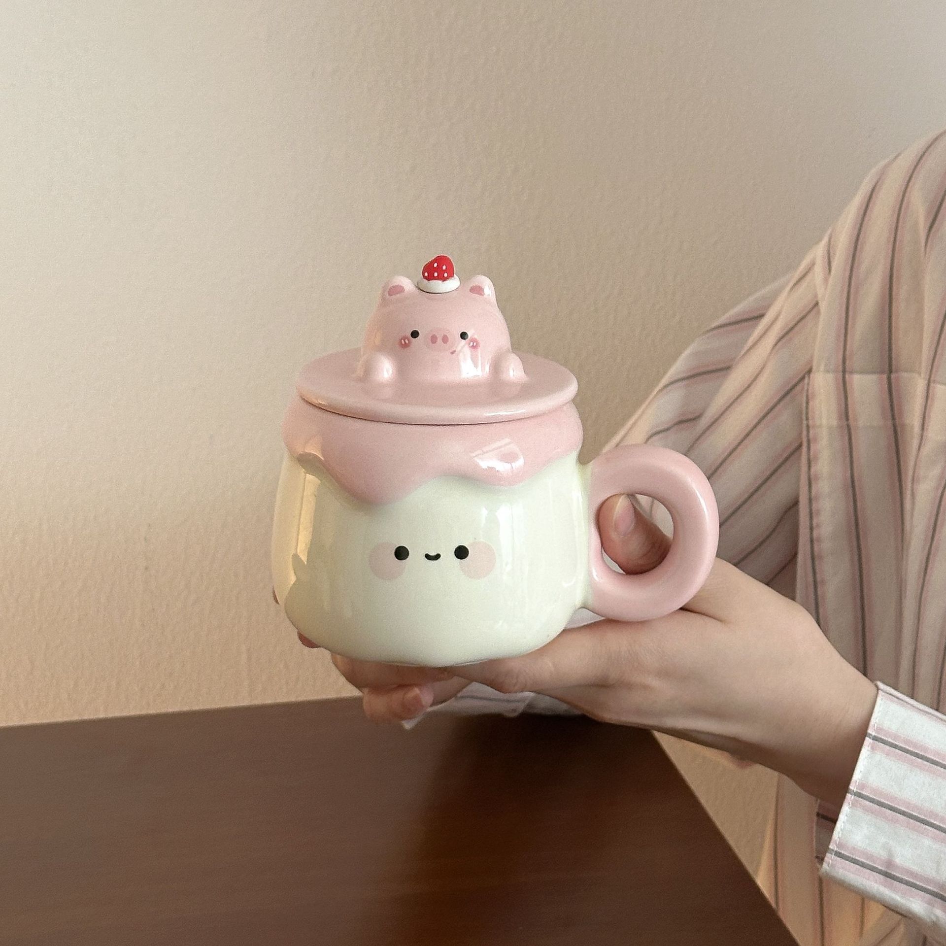 Geschenk Keramikbecher mit Deckel Löffel Niedlicher Puddingbecher Praktisches Souvenir für Mädchen Beste Freundinnen und Schwestern Bedeutungsvoll 301-400ml