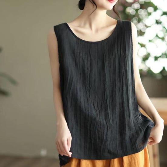 Women Vest Round Solid Color Tank Loose Fit Tops Solid Color Neck Sleeveless Thin Sport Vest