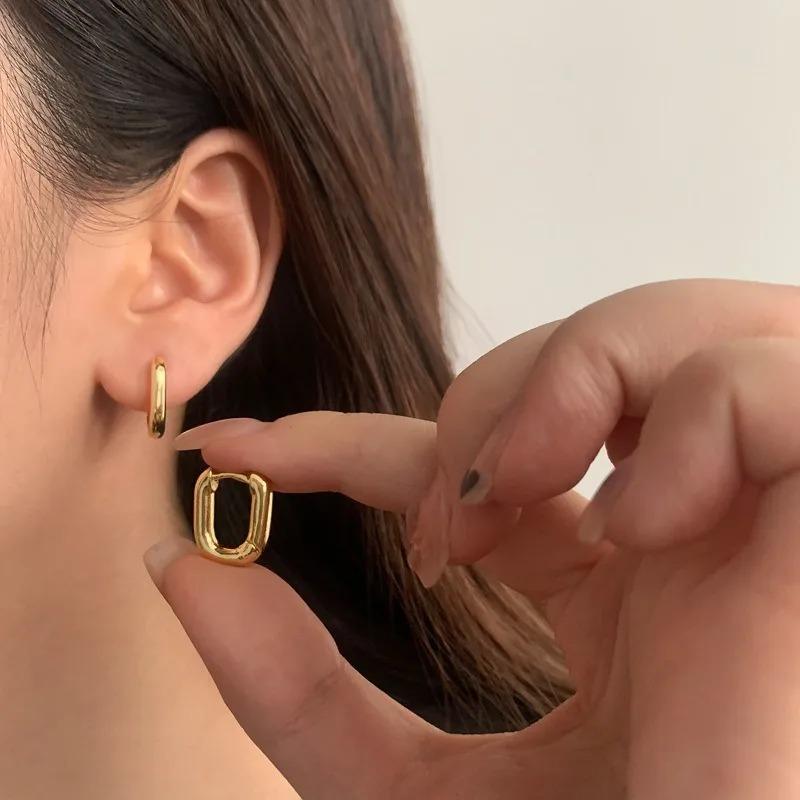 925 Silver Oval Small Circle Earrings for Women Minimalism Geometric U Shaped Earrings Daily Trendy Jewelry Gifts