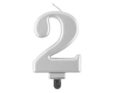 Number 2 Candle, Metallic Silver 8