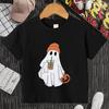 Little Boo Drinking Coffee Halloween Spooky Season Shirt Children T-Shirts Harajuku Graphic Tops Kids Summer Fashion Tshirt Tops