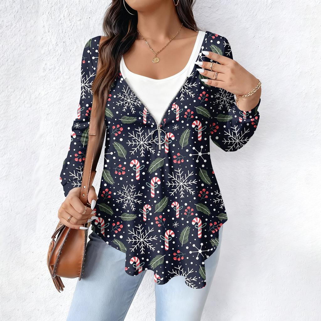 Women's Fashionable Casual Long Sleeved Loose Oversized Printed Top