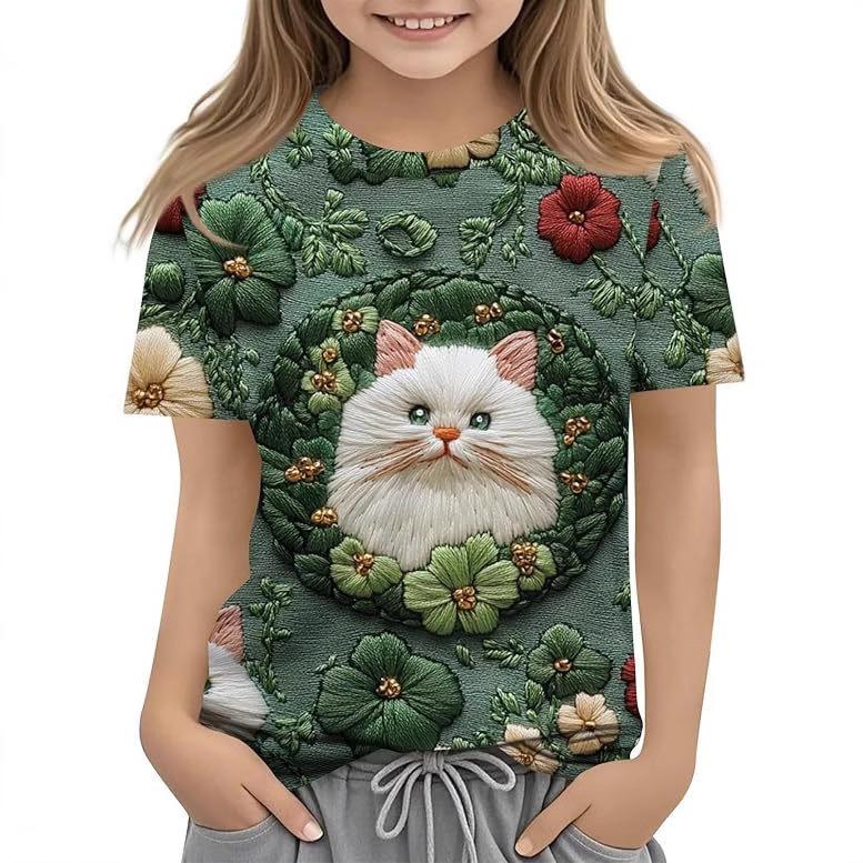 New Four Leaf Clover Pattern Children's Women's Short Sleeve Round Neck T-shirt
