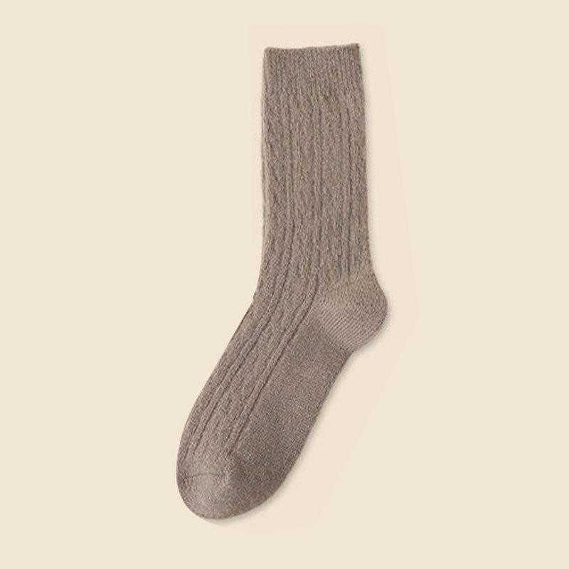Women's Wool High Socks - Solid Color, Twisted Style, Trendy Mid-Tube for Autumn/Winter