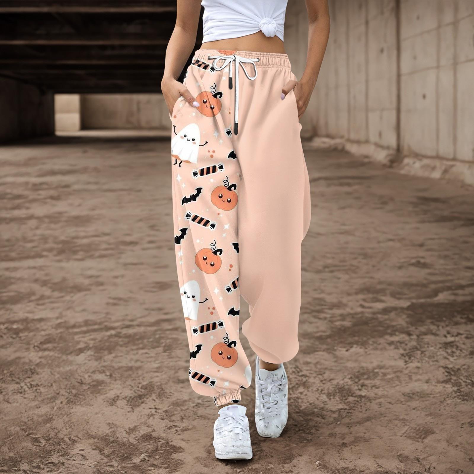 

Женские повседневные брюки с принтом на Хэллоуин, эластичные брюки с завязками на талии S оранжевый