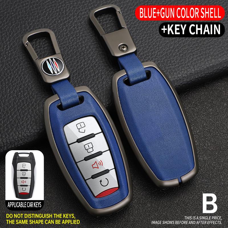 Zinc Alloy+Leather Auto Smart Key Fob Cover Case Protective Housing Remote Fit For Great Wall Poer GWM Vanguard Auto Key Fob Decoration Housing