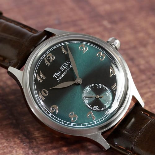 The STAC Japanese-made 36mm Classic Retro Watch for Men and Women, Blue-Green and Brown Crocodile Leather, ST-AR002