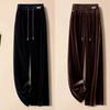 Damen Übergröße Samthose Herbst Winter High-Waist Locker Fleecegefüttert Gerade Hosen