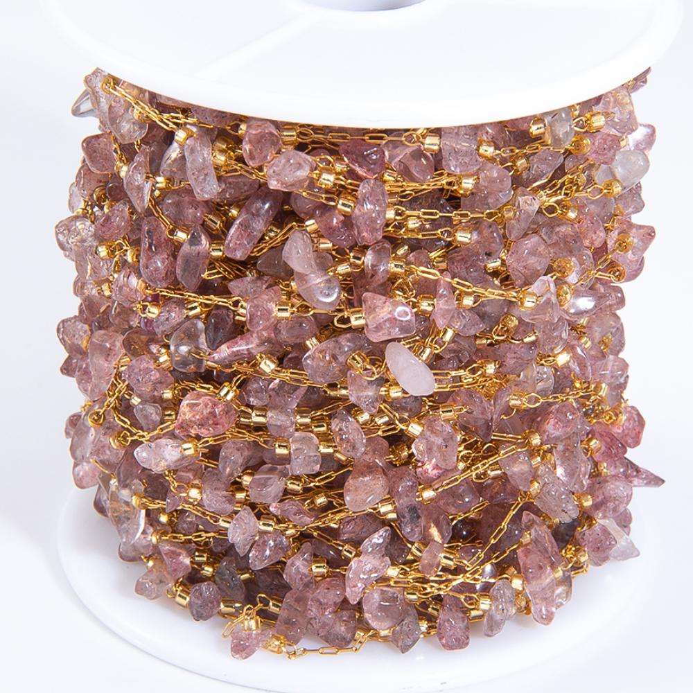 2Meters 1Meter Stainless Steel Pink Stone Chain Natural Irregular Stone Necklace Chain Earring Supplies for Jewelry Making DIY