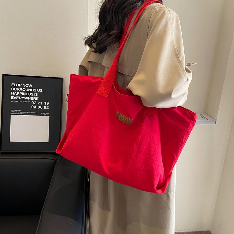 Solid Color Tote Bag Women's Large Capacity Shoulder Bag Student Classes Book Bag