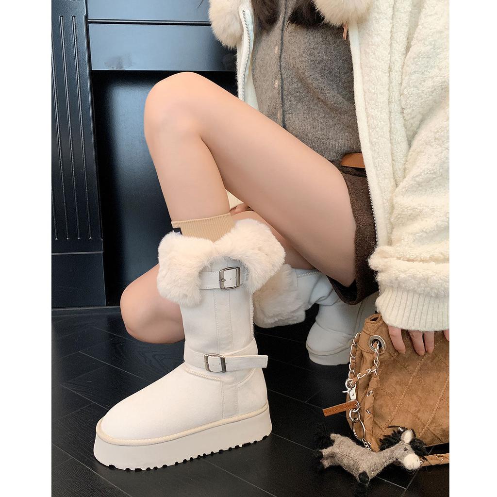 Women's soft elastic thick sole winter warm cold padded snow boots non-slip wear outdoor leisure sports high cotton boots
