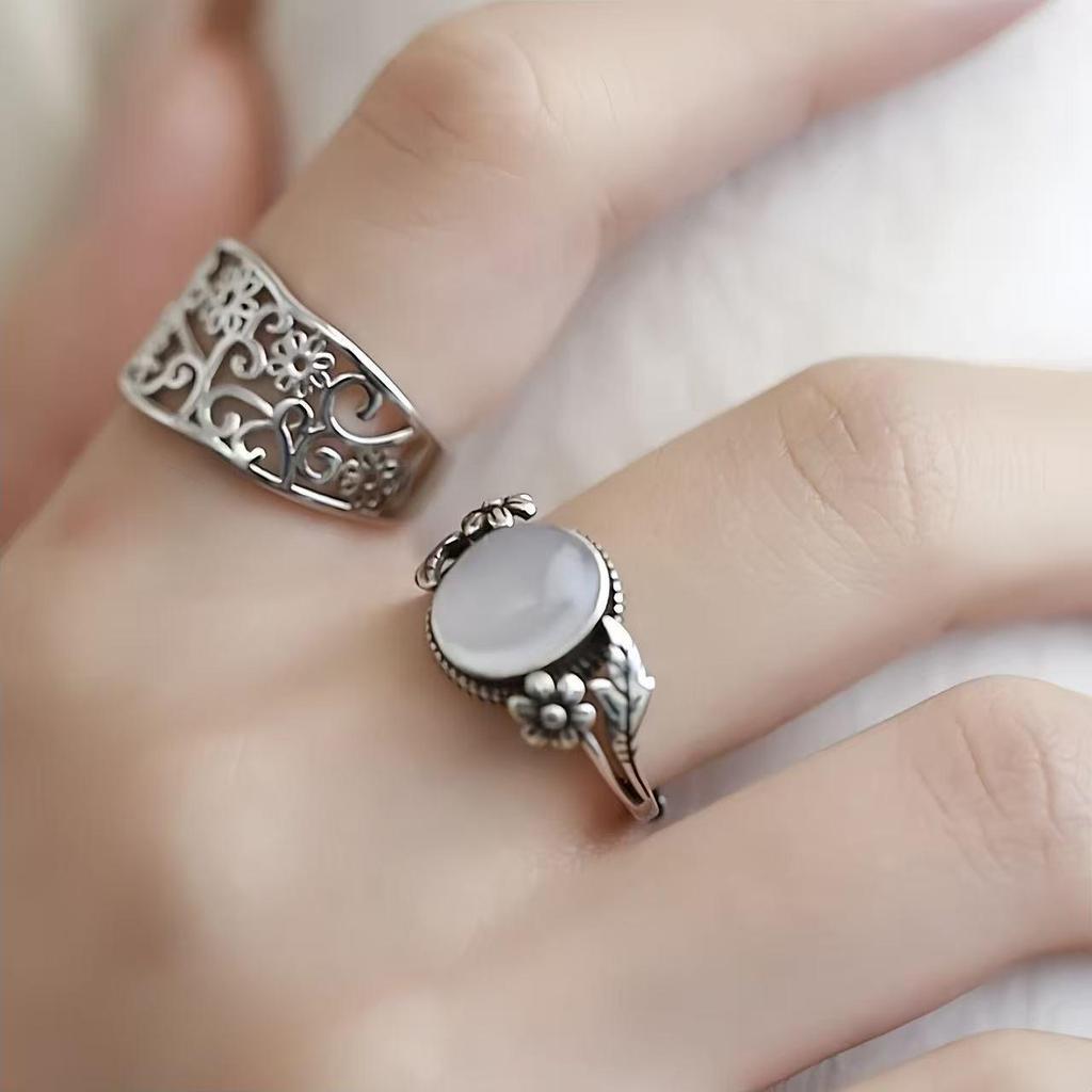 2025 Retro Chinese Style Peony Zinc Alloy Adjustable Ring for Women