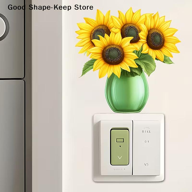 Glow-in-the-Dark Flowers Switch Sticker Self-Adhesive PVC Switch Outlet Decor Easy Peel Tulip Lily Sunflower Wall Sticker