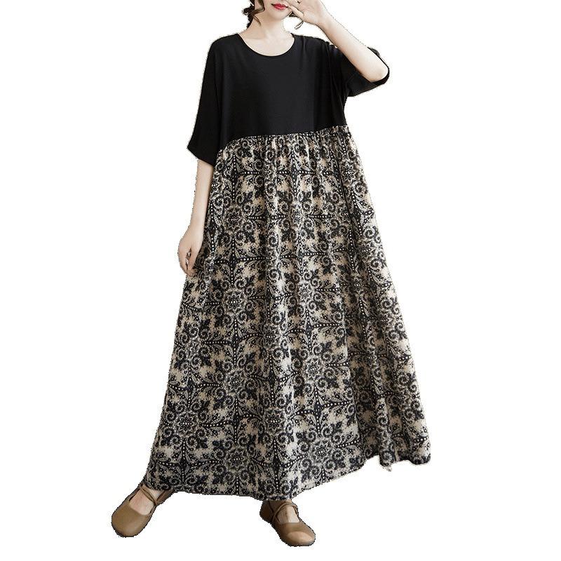 The Real Shot Is the New 125kg Fat MM To Cover the Meat and Show Thinness, and the Color Matching Cotton and Linen Dress Women's Clothing.