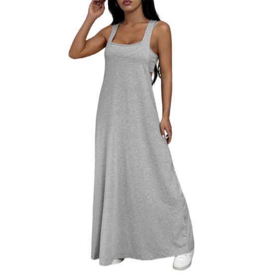 

Women Cami Top Dress Two Piece Set Summer Solid Color Wide Strap Long Dress Camisole Casual Ankle Length Sleeveless Midi Dress L сірий