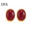 Boho Chic Fashion Earrings 1 Pair Vintage Oval Stud for Women, Retro Statement Commuter Accessories Office Gemstone Earrings, Gold Frame Chunky Stone