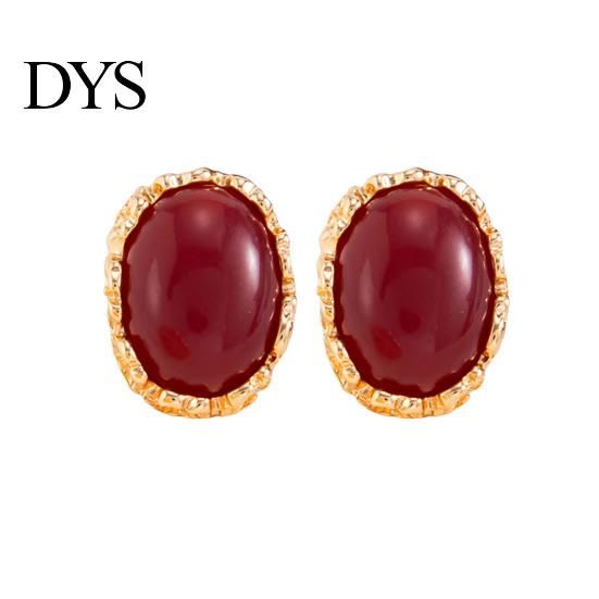 Boho Chic Fashion Earrings 1 Pair Vintage Oval Stud for Women, Retro Statement Commuter Accessories Office Gemstone Earrings, Gold Frame Chunky Stone