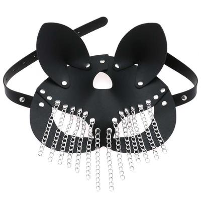 Metallquaste Gesichtsbedeckung PU-Leder Verstellbare Kette Cosplay Gesichtsbedeckung mit Nieten Quaste Schwarz