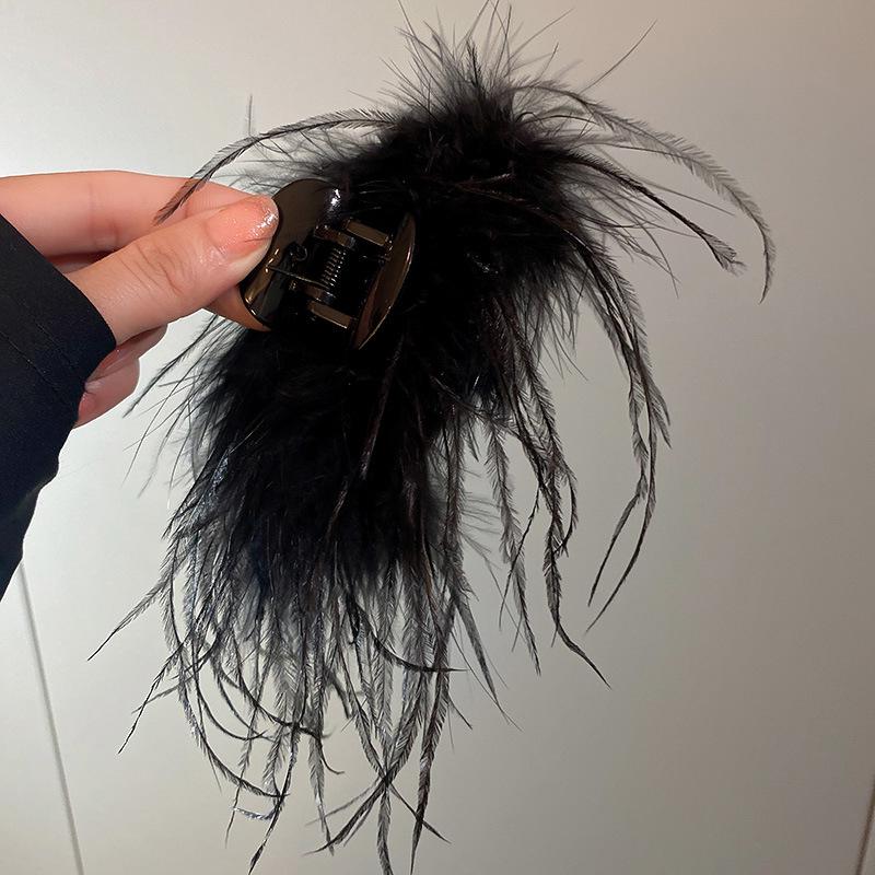 Autumn Winter Feather Rhinestone Hair Clip - Furry, Fashionable Shark Clip Accessory