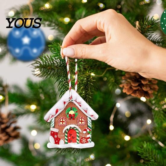 Vintage Candy Cottage Ornaments 24/36Pcs Gingerbread House Christmas Ornaments, Wooden Xmas Tree Decor with Rope, DIY Party Supplies Hanging
