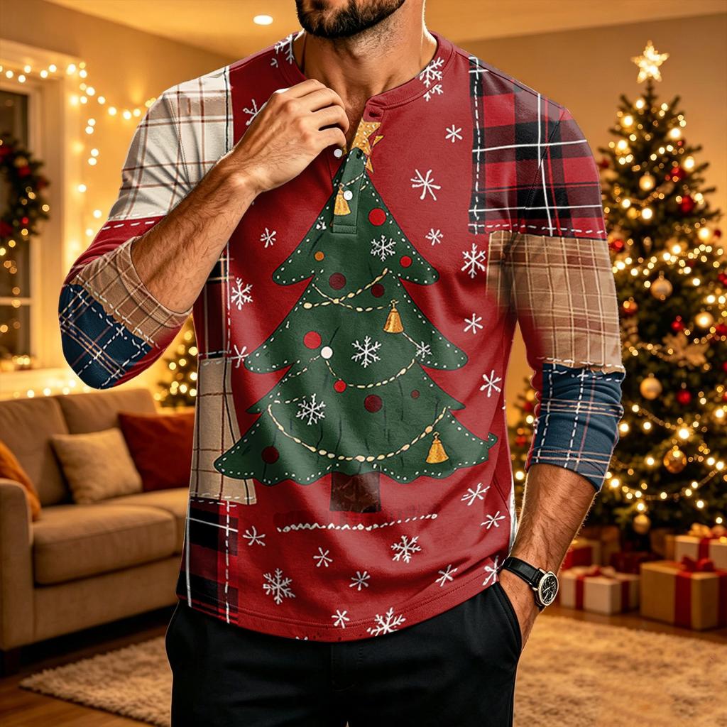Men's Long Sleeve Shirt Christmas Print Holiday Casual Top