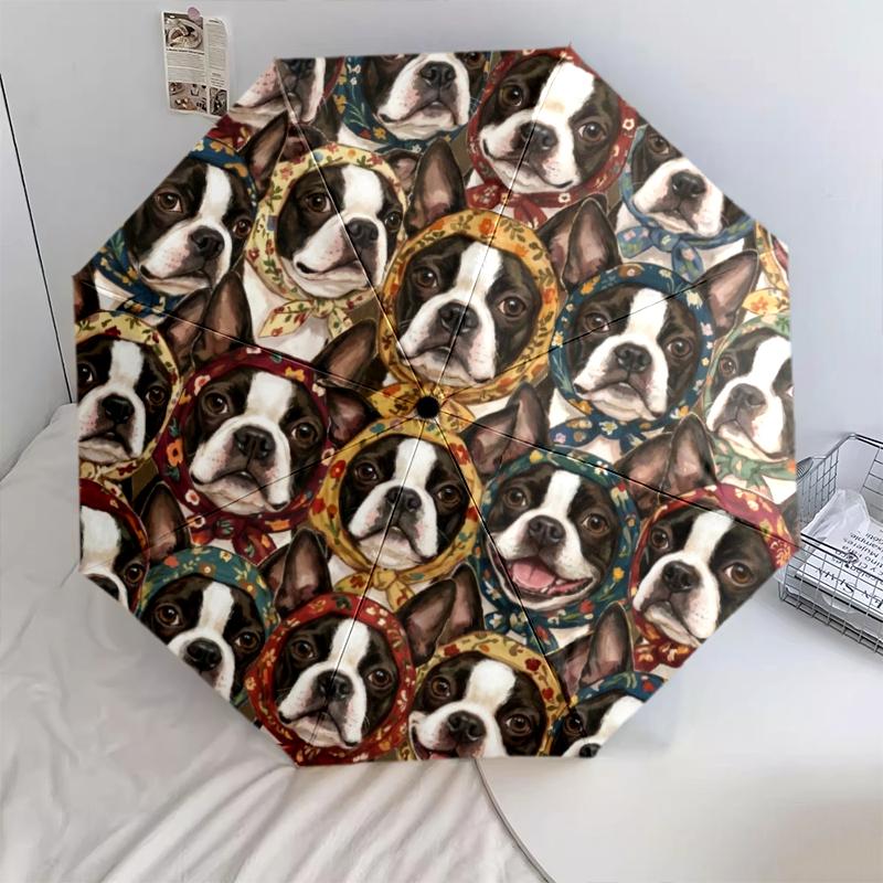 

1 шт. Автоматический складной зонт - Ретро-узор с щенками, Портативный и складной дизайн с 8 спицами, Рождественские и Новогодние подарки разноцветный