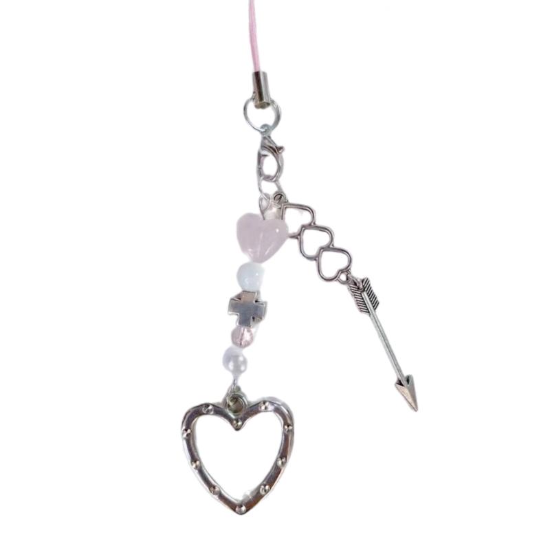 Handgefertigte Perlen-Handykette Süße Schleife Herz Handy-Anhänger Stilvoller Schlüsselanhänger Anhänger Schlüsselanhänger Damen Taschenzubehör