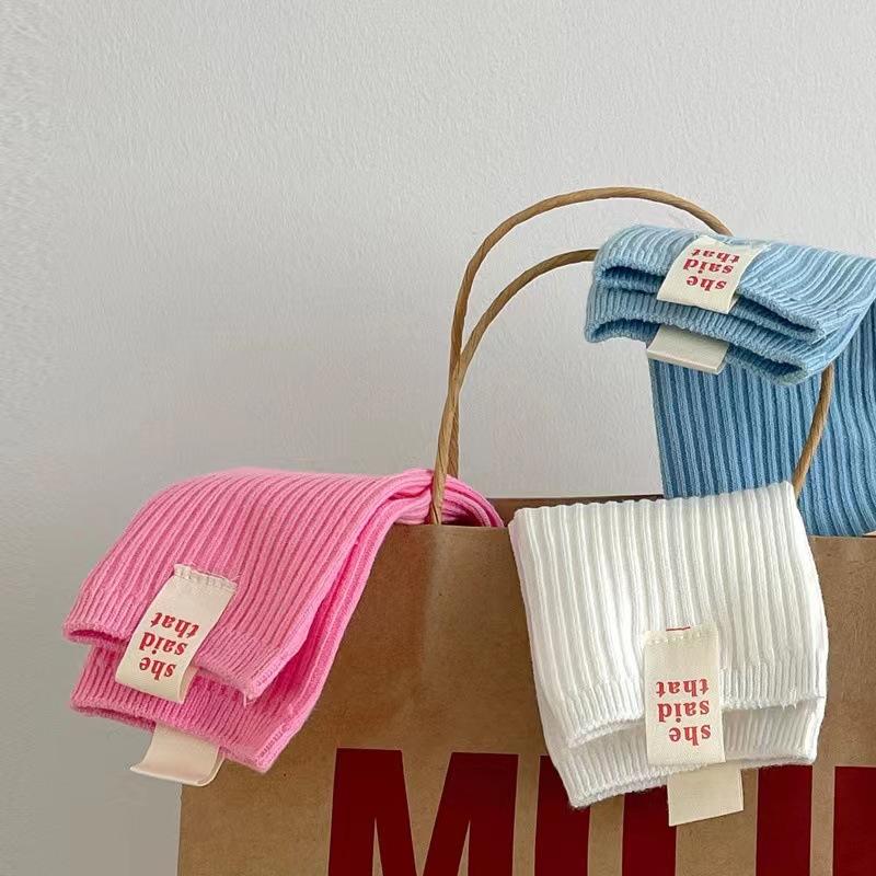 Internet Celebrity She Cloth Label Double Needle Socks Medium Socks Solid Color Stacked Socks