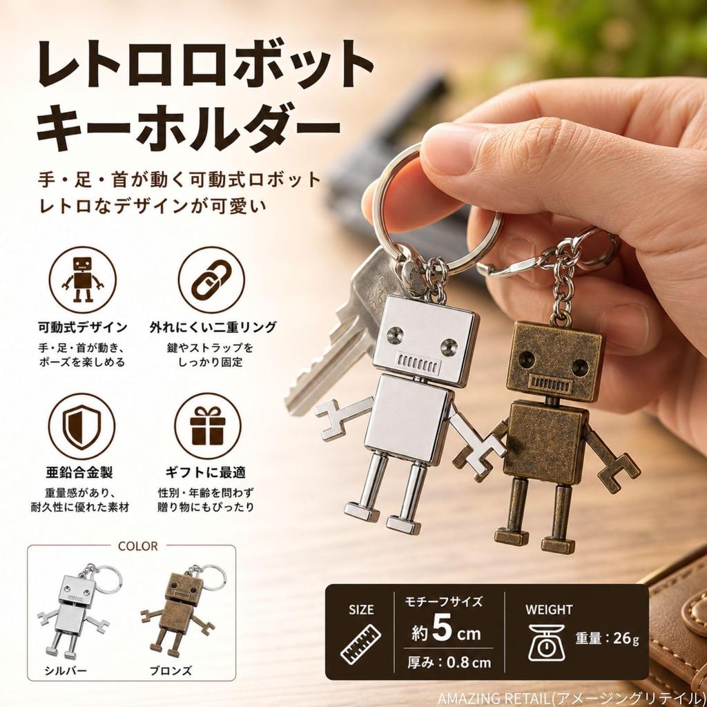 Retro Roboter Beweglich Zink Tasche Doppel für Schlüssel [Erstaunlicher Einzelhandel] Schlüsselanhänger, Metall, Figur, Legierung, Zubehör, Ring, (Silber)