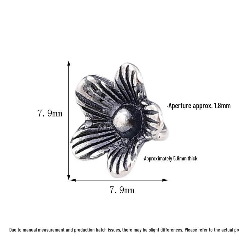 S925 Sterling Silver Vintage Thai Five-Petal Flower Pendant DIY Beaded Bracelet Accessory.
