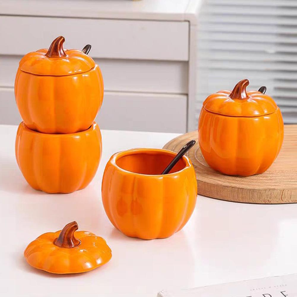 Ceramic Seasoning Jar With Pumpkins Shape Food Grade Ceramic Construction For Desserts