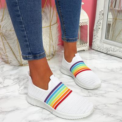 Tênis Feminino Fashion Cor Arco-íris Malha Artesanal Vulcanizado Sapatos Casuais Cano Baixo Verão Casual Feminino Menina Mais