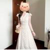 Summer New French V-neck Floral Dress Femininity Vacation Style Waist Thin a Word Long Skirt Women's Clothing