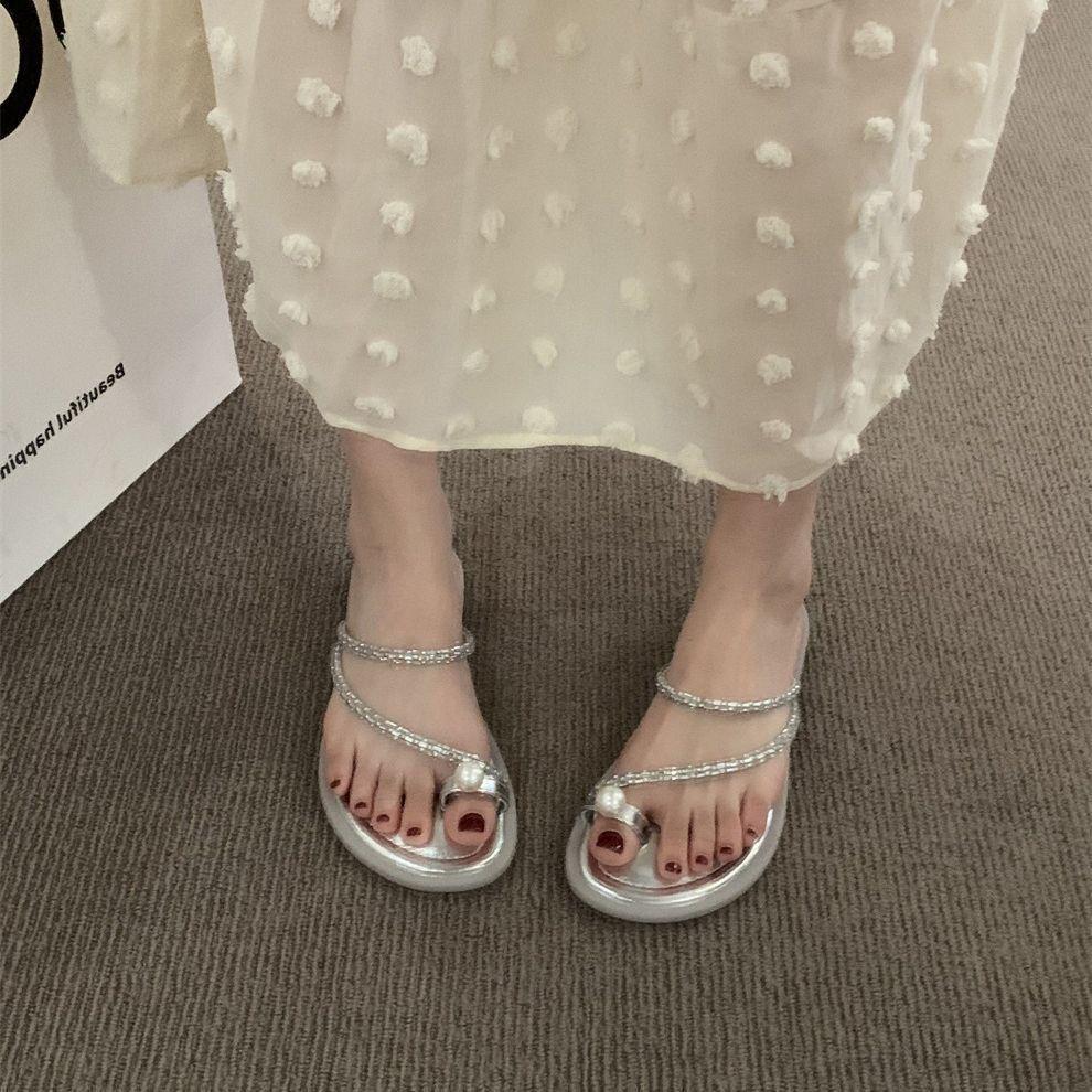 Diamond slippers for women with skirts French sandals fashion rhinestone soft sole super fairy summer out beautiful sandals