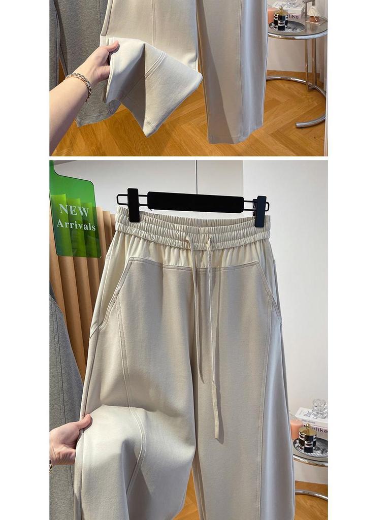 Spring 2024 Women's High-Waist Color-Contrast Wide-Leg Pants
