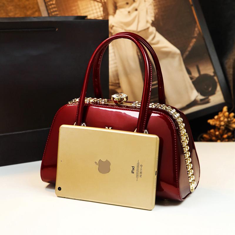 Patent Leather Mom's Handbag: Fashionable Genuine Leather Crossbody Shoulder Bag