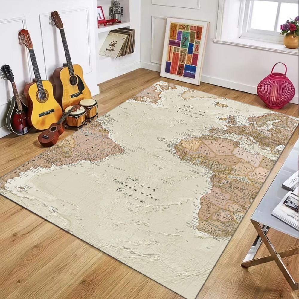 World Map Pattern Carpet Mat Rug Home Decoration Living Room Bedroom Decorative Area Rug Non-slip Floor Mat for Indoor Space