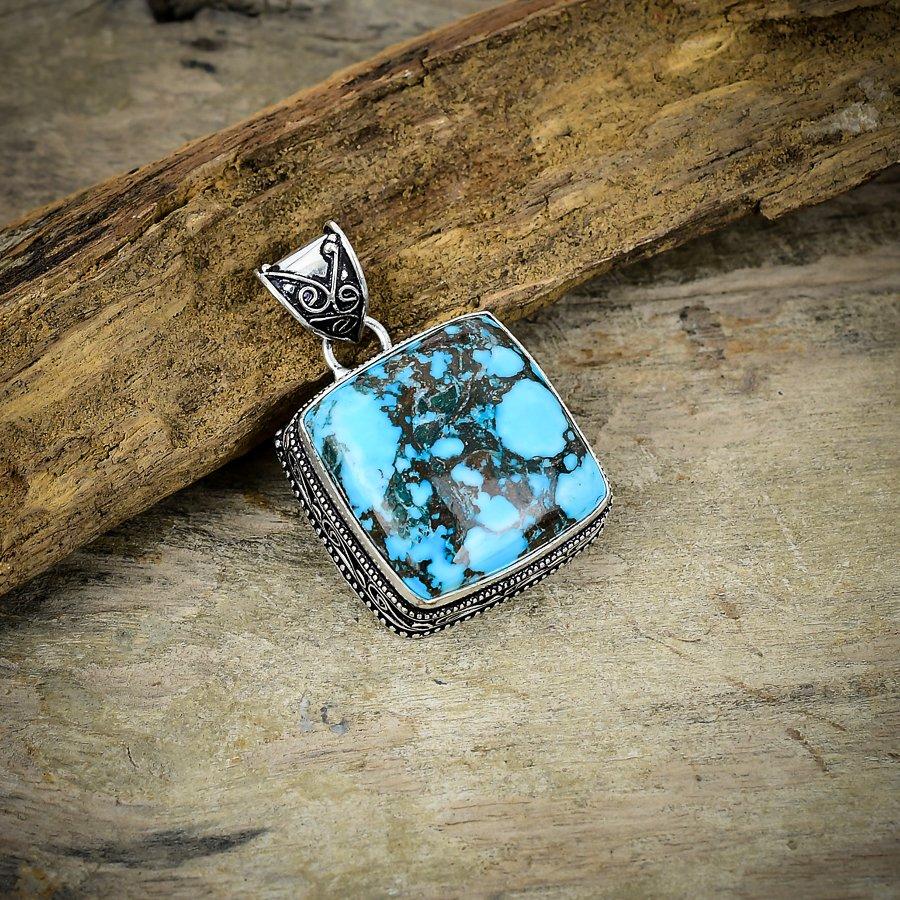 

Tibetan Turquoise Gemstone 925 Sterling Silver Jewelry Pendant 1.69 M-29