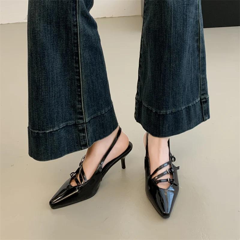 

Fashion 2025 Ladies Shoes Buckle Strap Women s High Heels Fashion Belt Buckle Office and Career Hot Sale Best Seller Closed Toe Sandals 34 чёрный