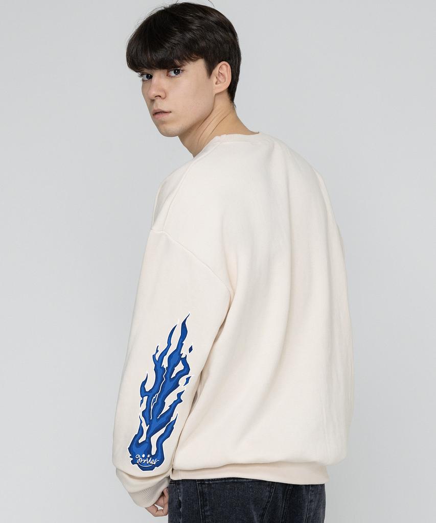 GRAVER [Unisex] Elbow Flame Smile Sweatshirt_Cream
