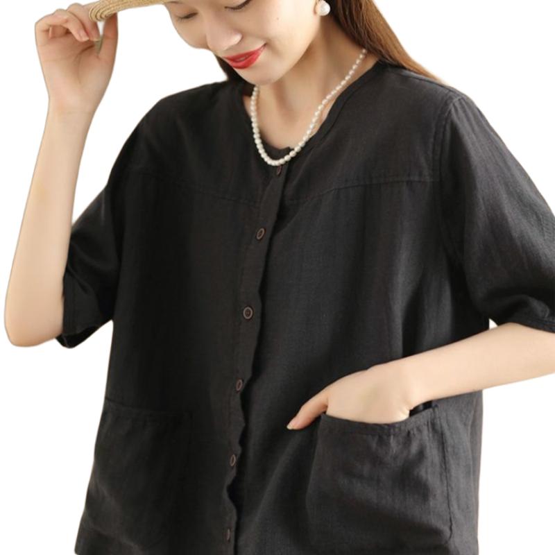 Cardigan casual rétro stile coreano da donna in cotone, a manica corta, monopetto, per il tempo libero, elegante, camicetta