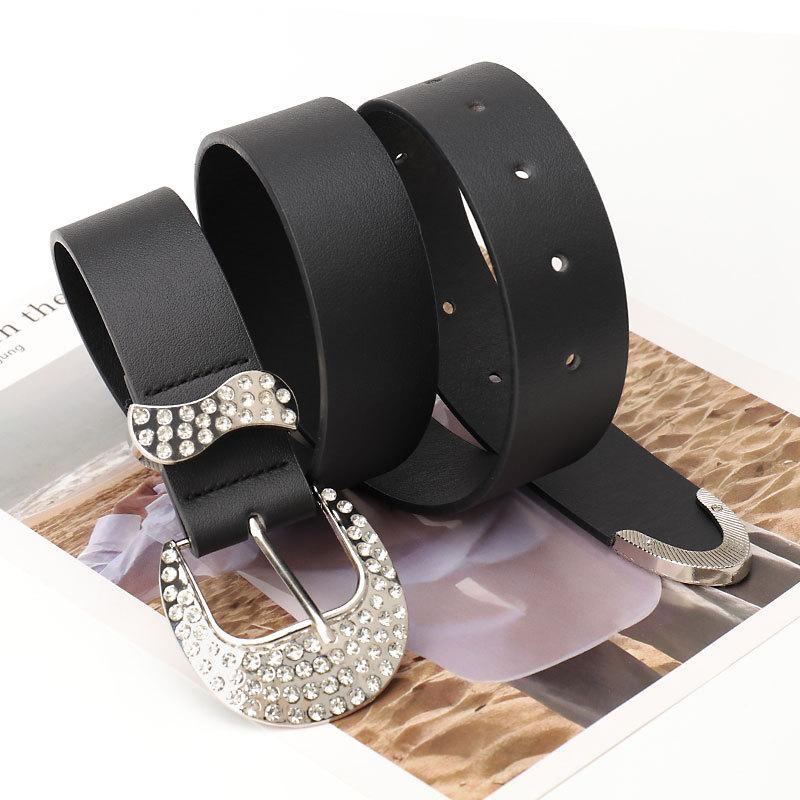New rhinestone alloy three-piece black belt women's American millennial style personalized versatile jeans women's belt