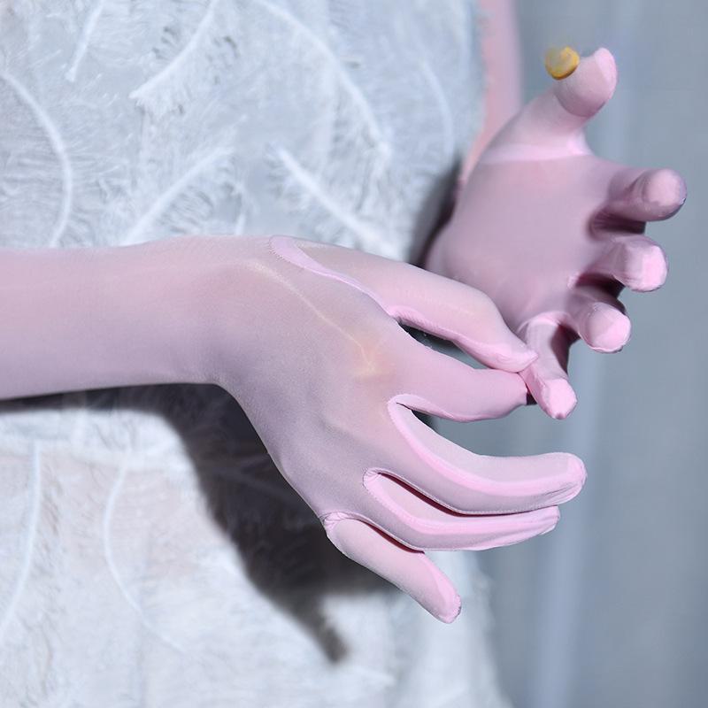 Qinghe Ultra-Thin Silky Shiny Five-Finger Oily Stockings Gloves with Extended Sunscreen