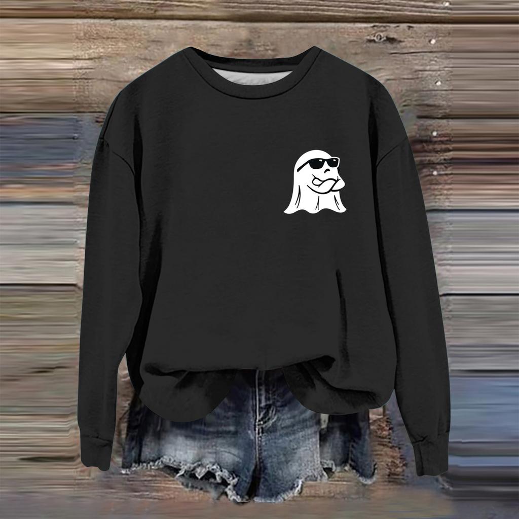 Women's Fashion Casual Long Sleeve Halloween Printed  Neck Sweatshirt
